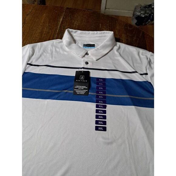 New XXL PGA Tour White Blue Grey Short Sleeve 3 Button Golf Polo Shirt NWT - Picture 2 of 6